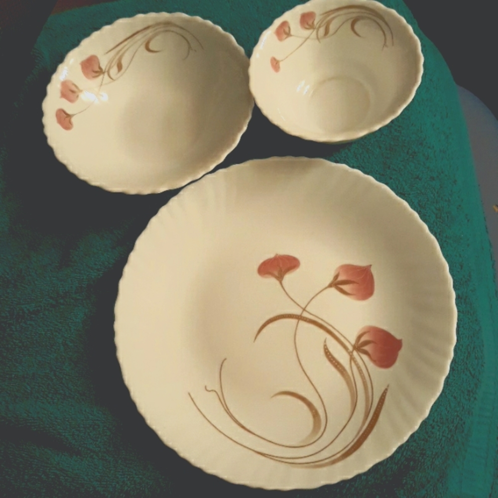 Three piece Oster dishes with lavender/purple flowers